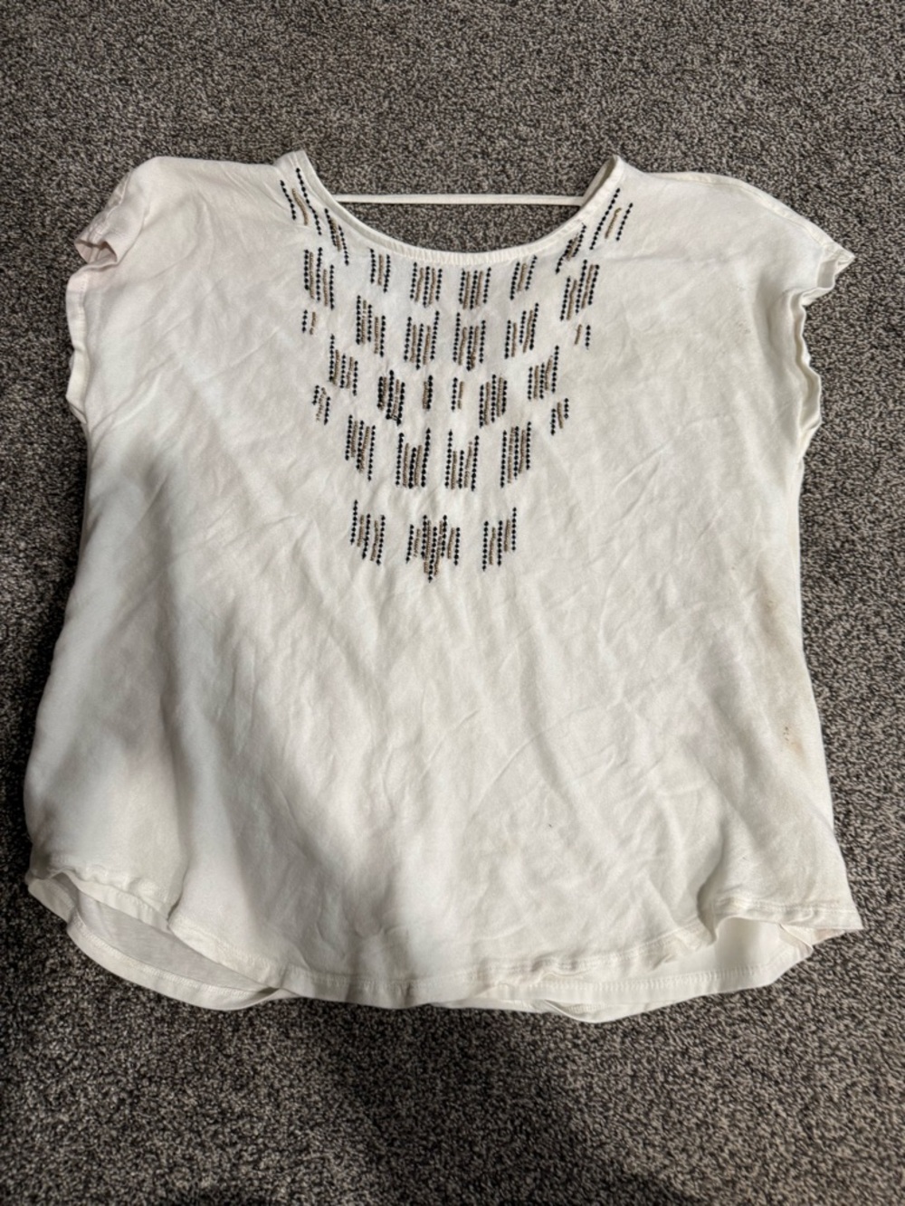 Women's White Beaded Short Sleeve Top